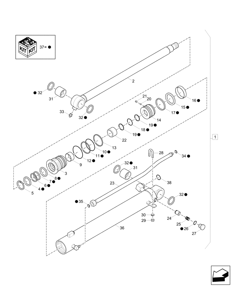 Схема запчастей Case CX60C - (35.737.010) - VAR - 747080 - DIPPER CYLINDER, COMPONENTS (35) - HYDRAULIC SYSTEMS