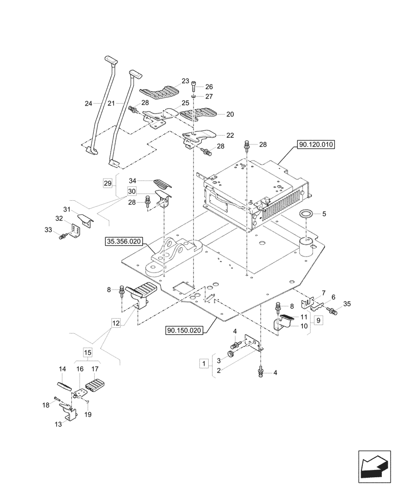 Схема запчастей Case CX60C - (35.356.010) - PEDAL, CONTROL (35) - HYDRAULIC SYSTEMS