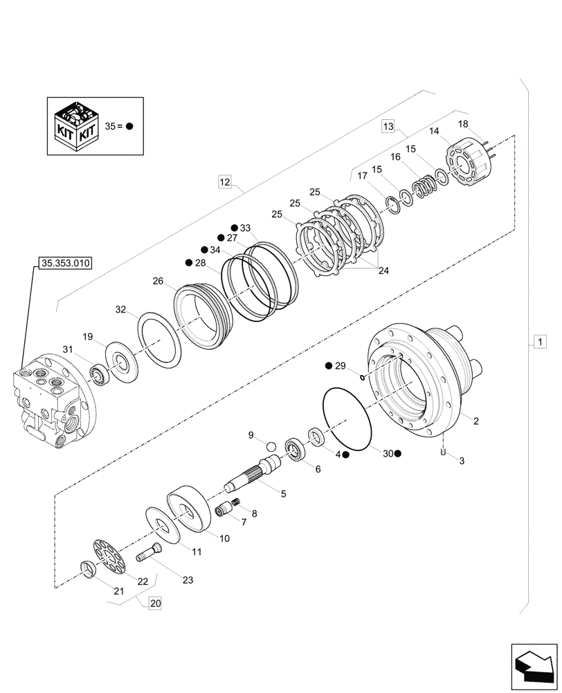 Схема запчастей Case CX60C - (35.353.020) - TRAVEL MOTOR & REDUCTION GEAR, COMPONENTS (35) - HYDRAULIC SYSTEMS