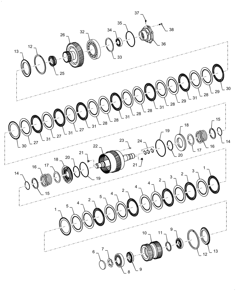 Схема запчастей Case 1021G - (21.155.040) - VAR - 424224 - THIRD / FORTH CLUTCH ASSEMBLY (21) - TRANSMISSION