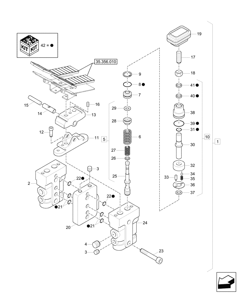 Схема запчастей Case CX60C - (35.356.020) - FOOT CONTROL VALVE, COMPONENTS (35) - HYDRAULIC SYSTEMS