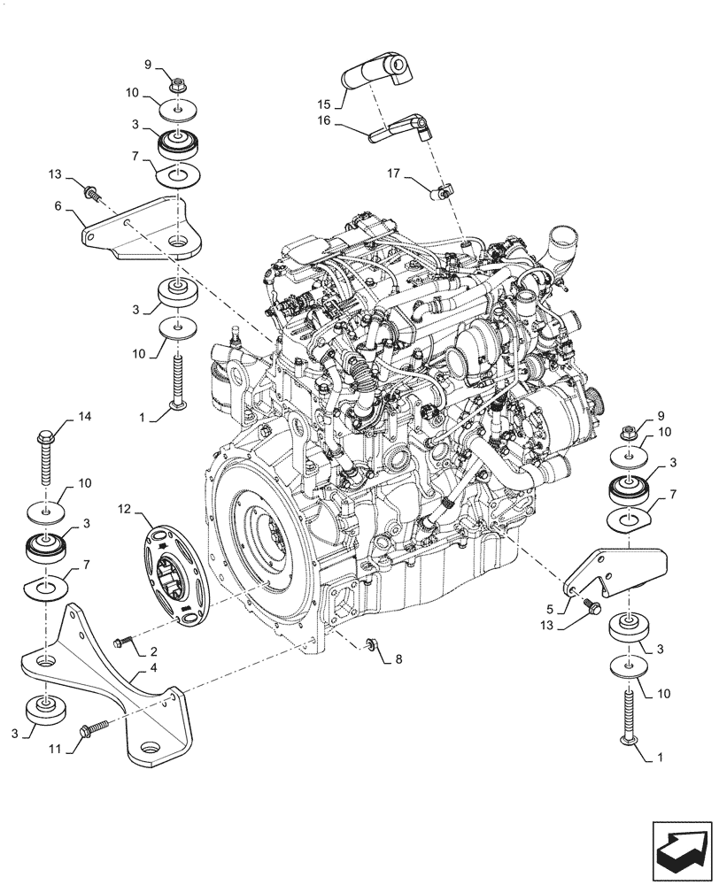 Схема запчастей Case SR220 - (10.001.AK) - ENGINE MOUNT (10) - ENGINE