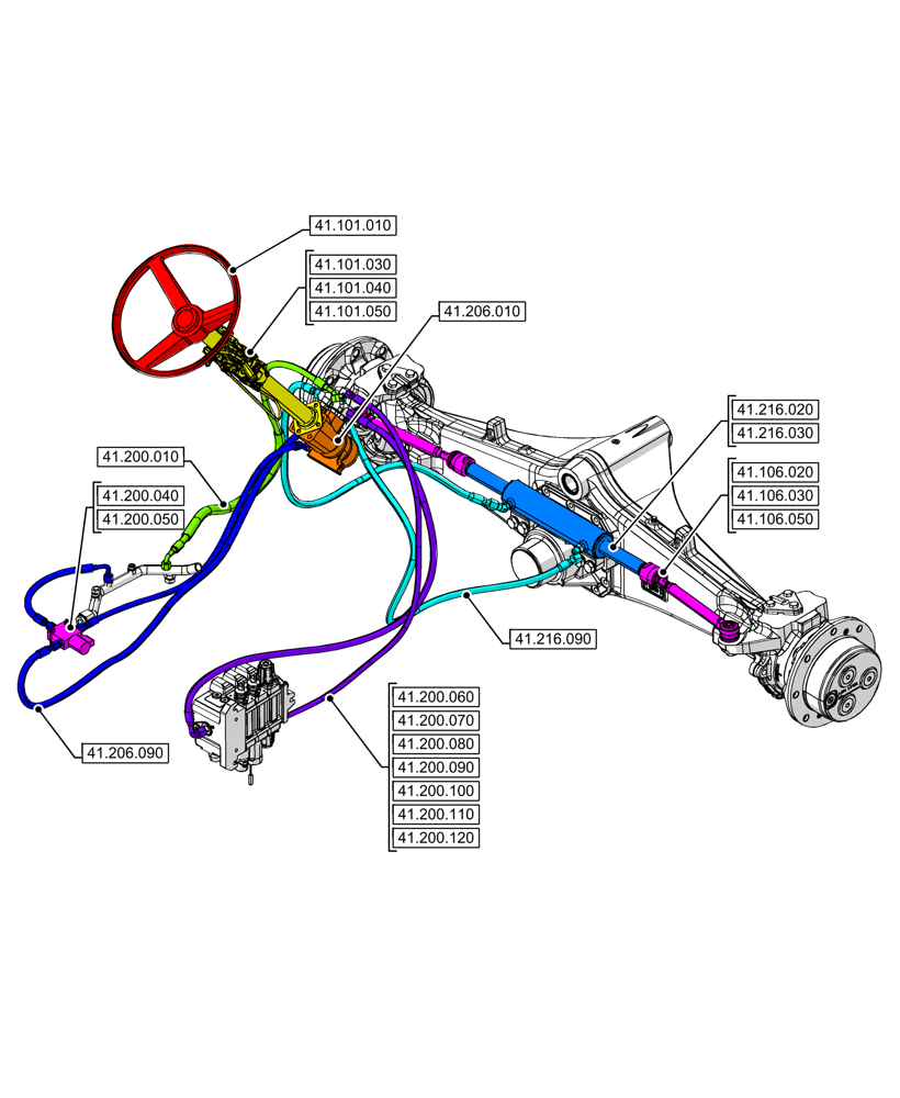 Схема запчастей Case 590SN - (00.000.41[02]) - PICTORIAL INDEX - STEERING, 2WD (00) - GENERAL & PICTORIAL INDEX