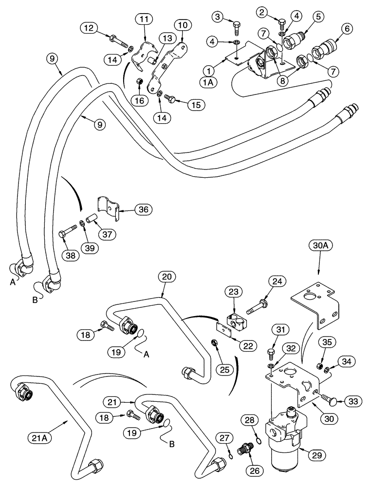 Схема запчастей Case 95XT - (08-27) - HYDRAULICS, ATTACHMENT - HIGH FLOW, PISTON, FILTER TO COUPLINGS (08) - HYDRAULICS