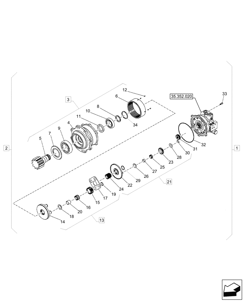 Схема запчастей Case CX60C - (35.352.010) - SWING REDUCTION UNIT, COMPONENTS (35) - HYDRAULIC SYSTEMS