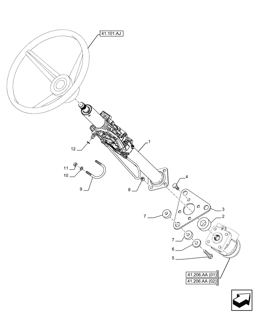 Схема запчастей Case 580SN - (41.101.AB[04]) - VAR - 747853, 747854, 747855 - CAB, STEERING COLUMN (41) - STEERING