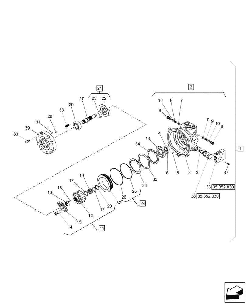 Схема запчастей Case CX60C - (35.352.020) - MOTO-REDUCTION GEAR, COMPONENTS (35) - HYDRAULIC SYSTEMS