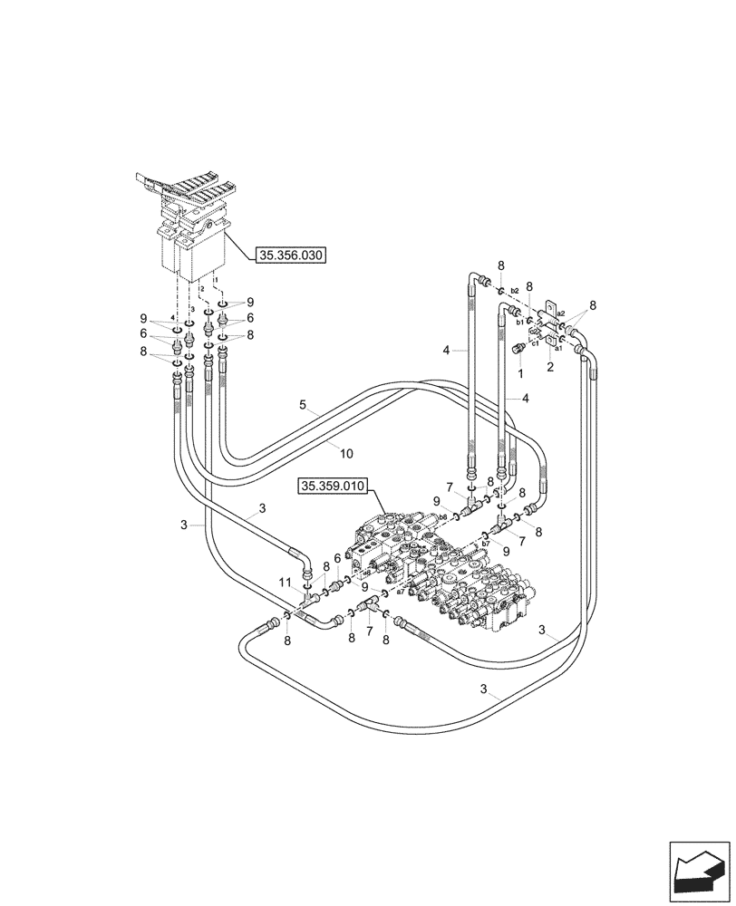 Схема запчастей Case CX57C - (35.356.060) - VAR - 747076, 747077, 747453 - PILOT CONTROLS, FOOT CONTROL VALVE, LINES (35) - HYDRAULIC SYSTEMS