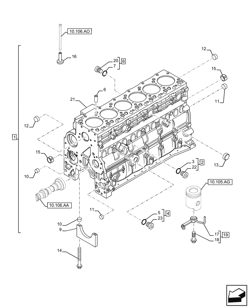 Схема запчастей Case F4HFE6137 B003 - (10.001.AB[01]) - CRANKCASE (10) - ENGINE