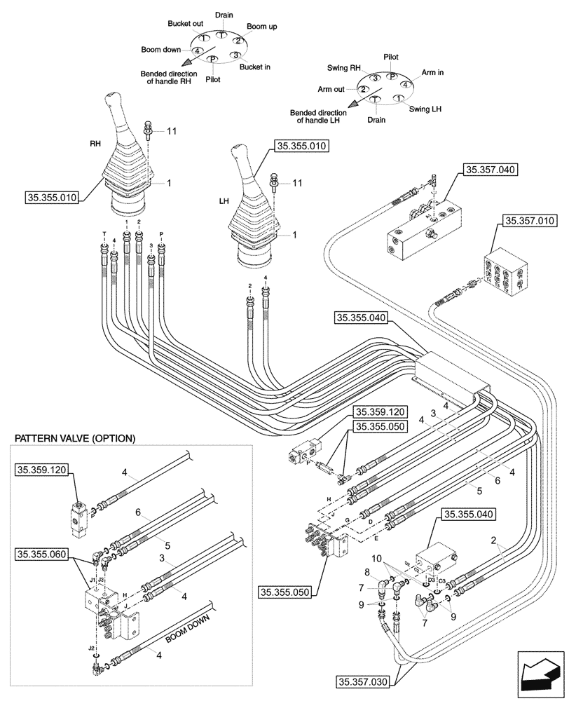 Схема запчастей Case CX57C - (35.355.030) - PILOT CONTROLS, JOYSTICK, LINES (35) - HYDRAULIC SYSTEMS