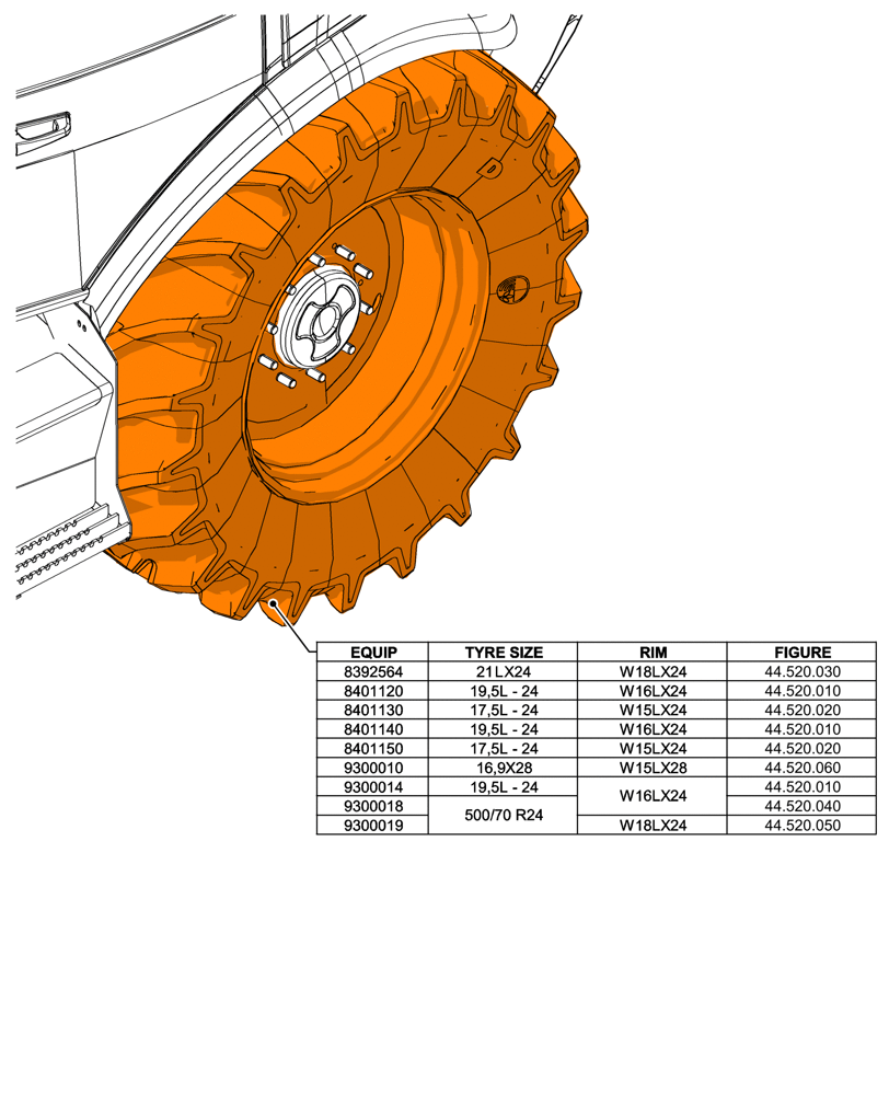 Схема запчастей Case 590SN - (44.000.00[04]) - SECTION INDEX - WHEELS, 4WD (44) - WHEELS