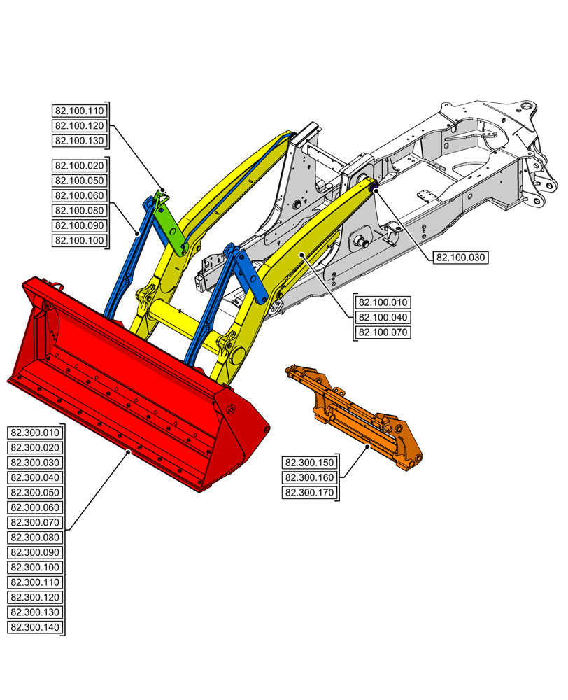 Схема запчастей Case 580SN WT - (82.000.00) - SECTION INDEX - FRONT LOADER AND BUCKET (82) - FRONT LOADER & BUCKET