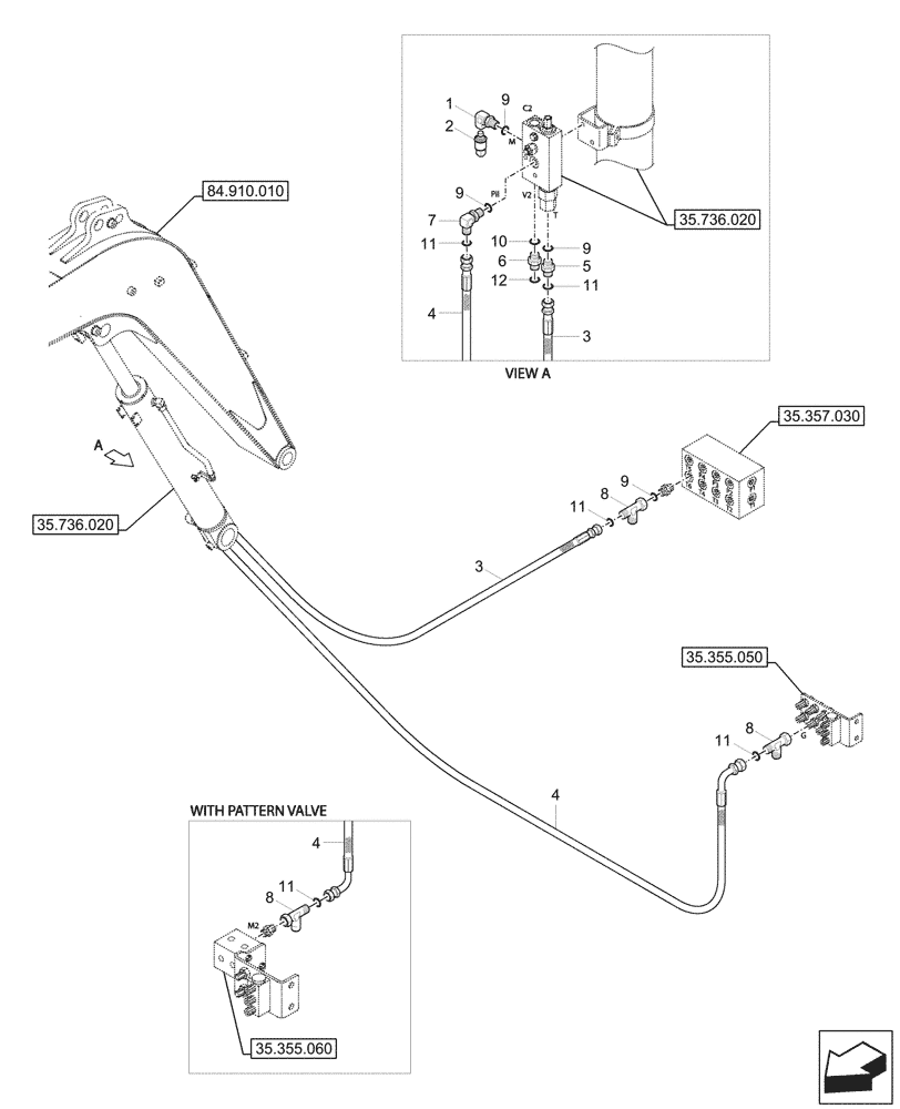 Схема запчастей Case CX57C - (35.736.030) - VAR - 747083 - BOOM CYLINDER, SAFETY VALVE, LINE (35) - HYDRAULIC SYSTEMS