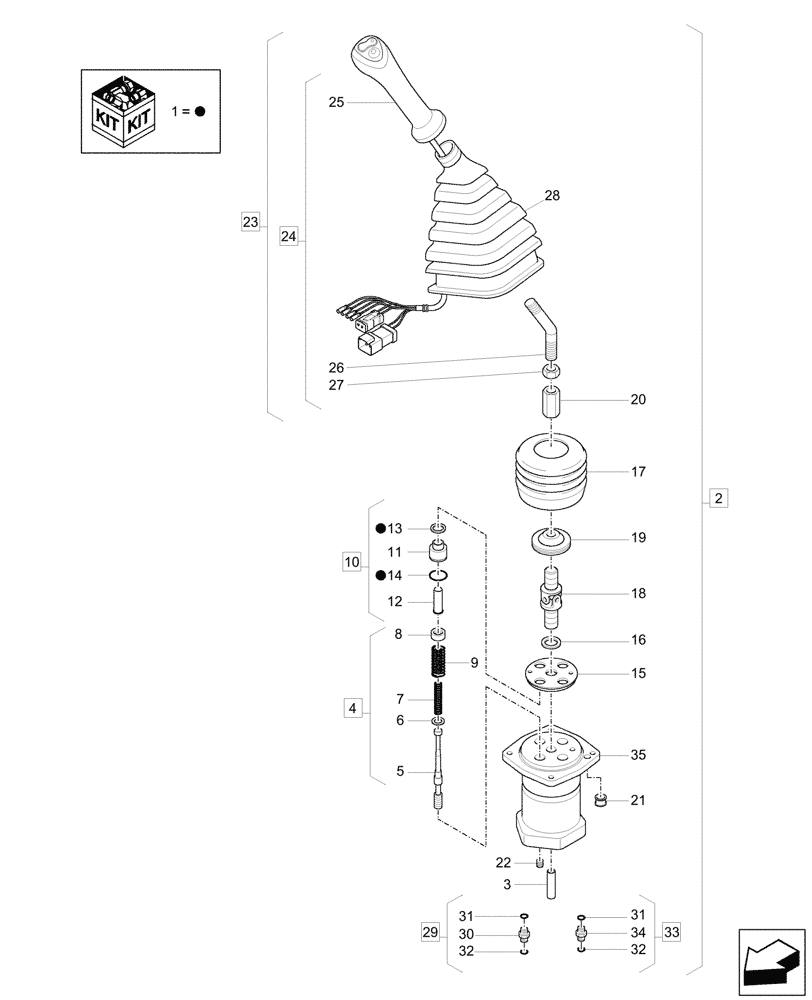 Схема запчастей Case CX57C - (35.355.025) - VAR - 747093, 747123 - JOYSTICK, VALVE, REMOTE CONTROL (35) - HYDRAULIC SYSTEMS