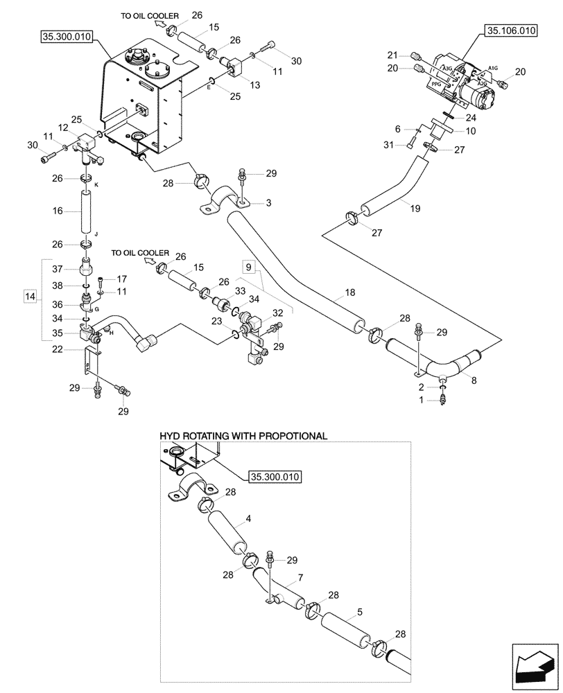 Схема запчастей Case CX57C - (35.300.030) - VAR - 747076 - HYDRAULIC OIL RESERVOIR, LINES (35) - HYDRAULIC SYSTEMS