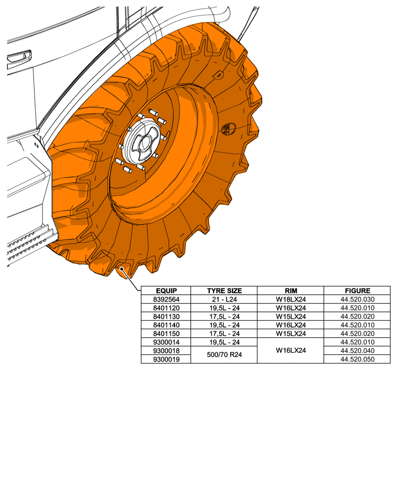 Схема запчастей Case 590SN - (00.000.44[04]) - PICTORIAL INDEX - WHEELS, 4WD (00) - GENERAL & PICTORIAL INDEX