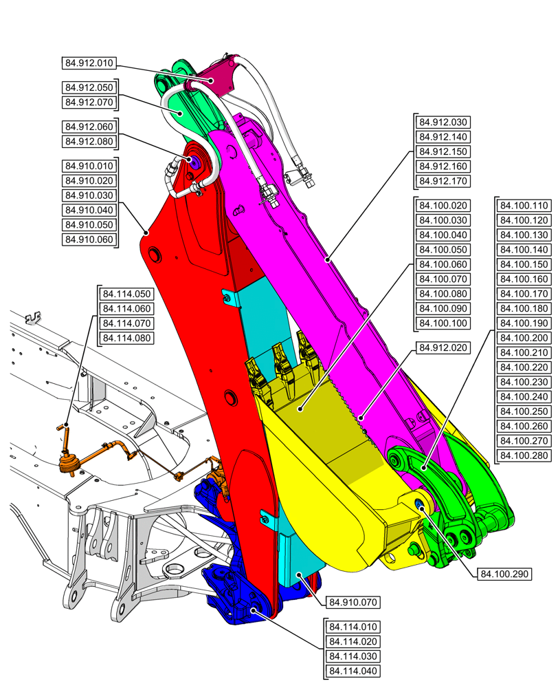 Схема запчастей Case 580SN WT - (00.000.84[02]) - PICTORIAL INDEX - BOOMS, DIPPERS & BUCKET (00) - GENERAL & PICTORIAL INDEX