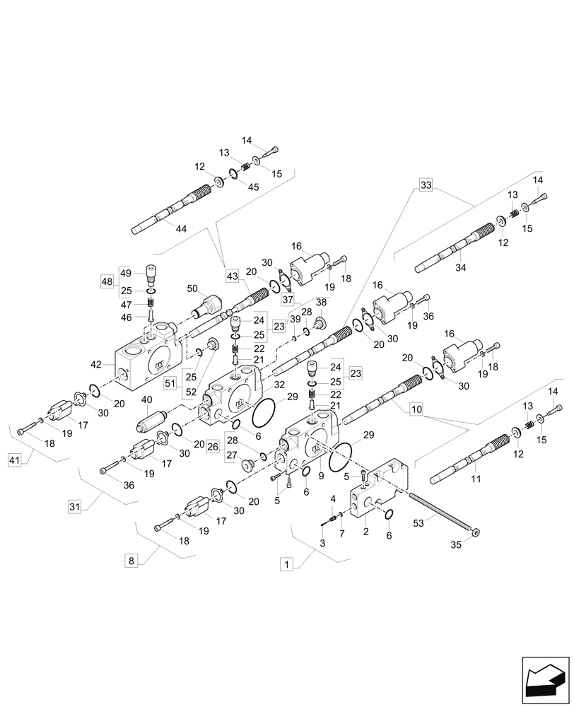 Схема запчастей Case CX57C - (35.359.020) - VAR - 747077, 747093, 747122, 747123 - CONTROL VALVE, COMPONENTS (35) - HYDRAULIC SYSTEMS