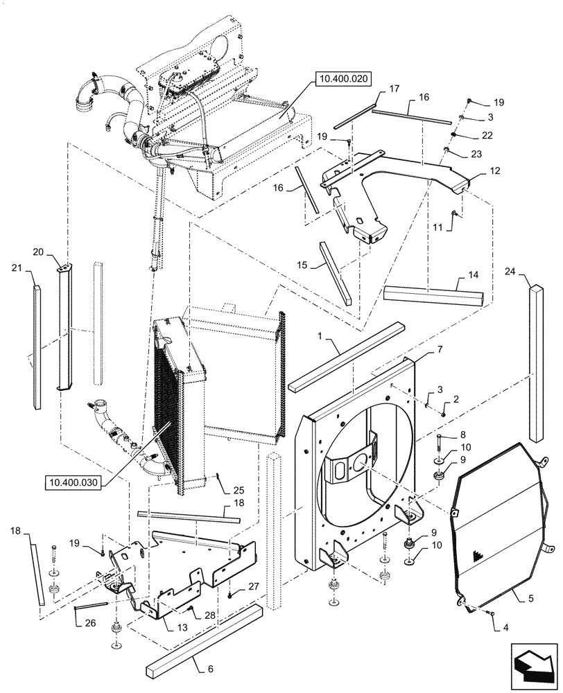 Схема запчастей Case 2050M LT PAT - (10.400.010) - FAN, COOLER ASSY. FRAME (10) - ENGINE