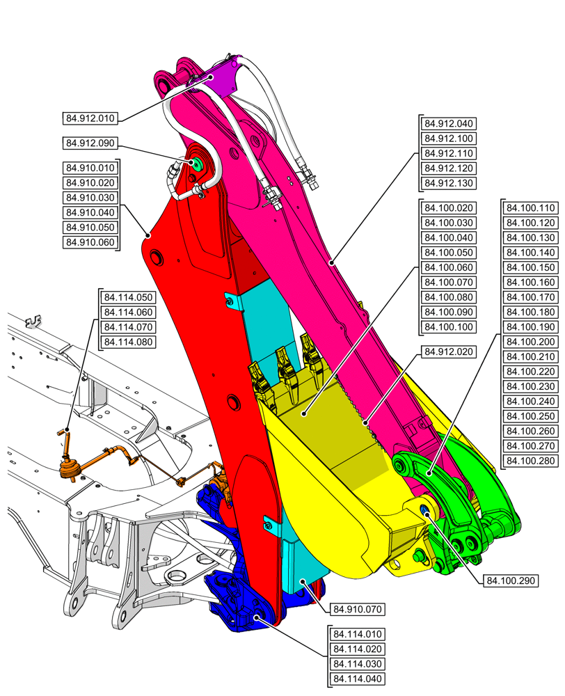 Схема запчастей Case 590SN - (00.000.84[01]) - PICTORIAL INDEX - BOOMS, DIPPERS & BUCKET (00) - GENERAL & PICTORIAL INDEX