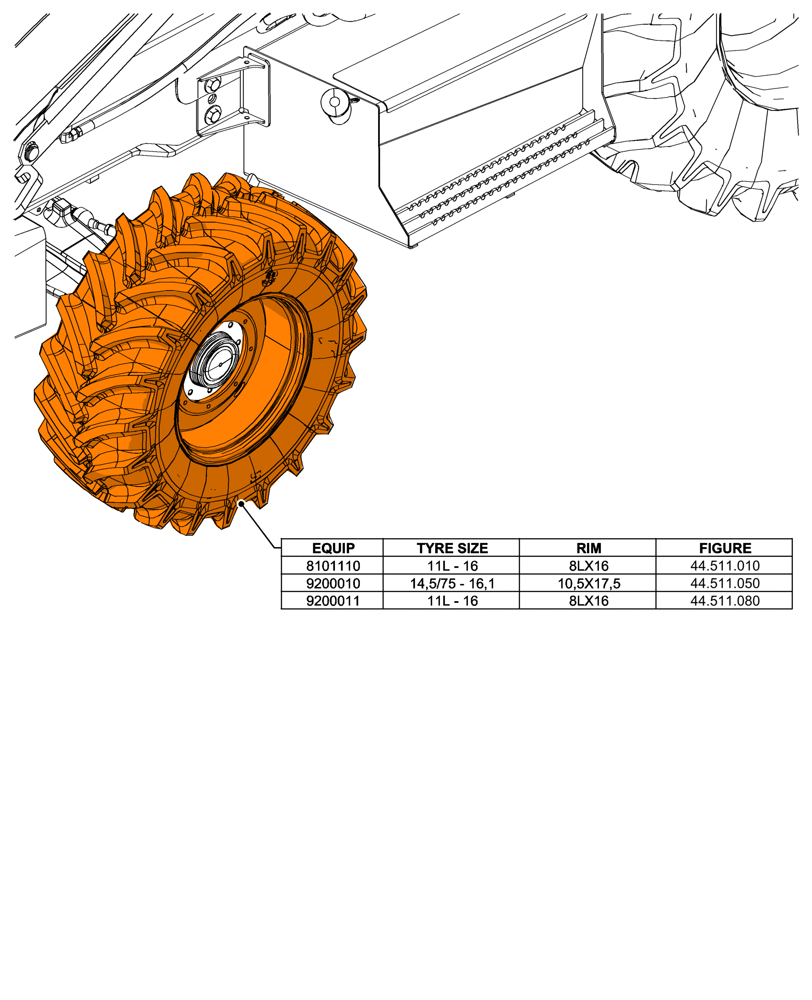Схема запчастей Case 590SN - (44.000.00[01]) - SECTION INDEX - WHEELS, 2WD (44) - WHEELS