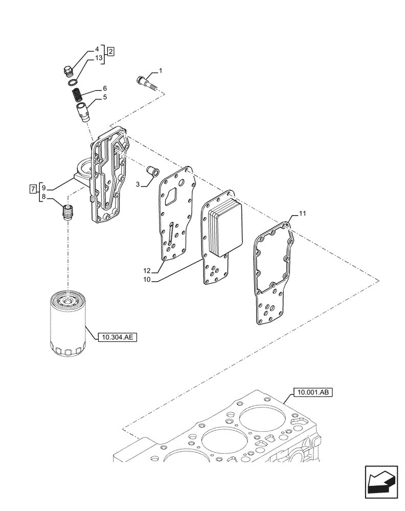 Схема запчастей Case F4HFE413P A001 - (10.408.AC) - ENGINE OIL, HEAT EXCHANGER (10) - ENGINE