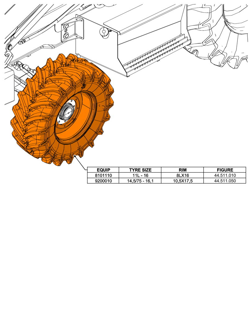 Схема запчастей Case 590SN - (00.000.44[01]) - PICTORIAL INDEX - WHEELS, 2WD (00) - GENERAL & PICTORIAL INDEX