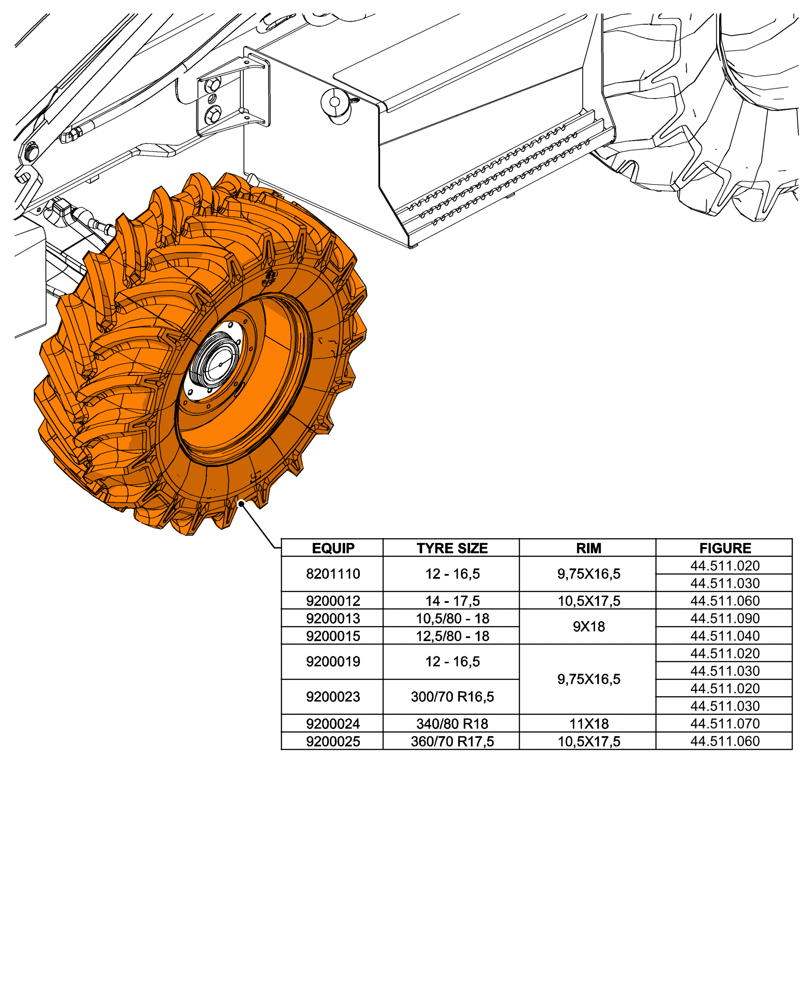 Схема запчастей Case 590SN - (44.000.00[03]) - SECTION INDEX - WHEELS, 4WD (44) - WHEELS