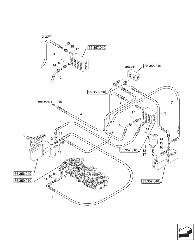 Схема запчастей Case CX57C - (35.357.030) - VAR - 747076, 747077 - PILOT CONTROLS, AUXILIARY CIRCUIT (35) - HYDRAULIC SYSTEMS