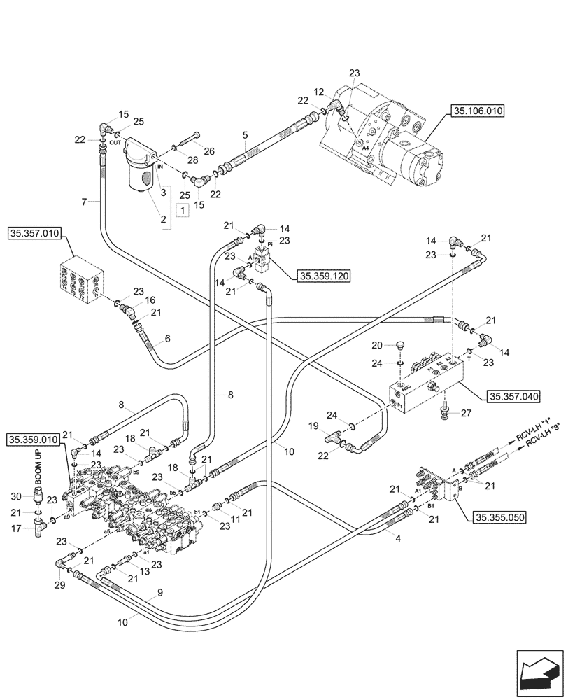 Схема запчастей Case CX57C - (35.357.020) - VAR - 747076, 747077 - PILOT CONTROLS, SOLENOID VALVE, LINES (35) - HYDRAULIC SYSTEMS