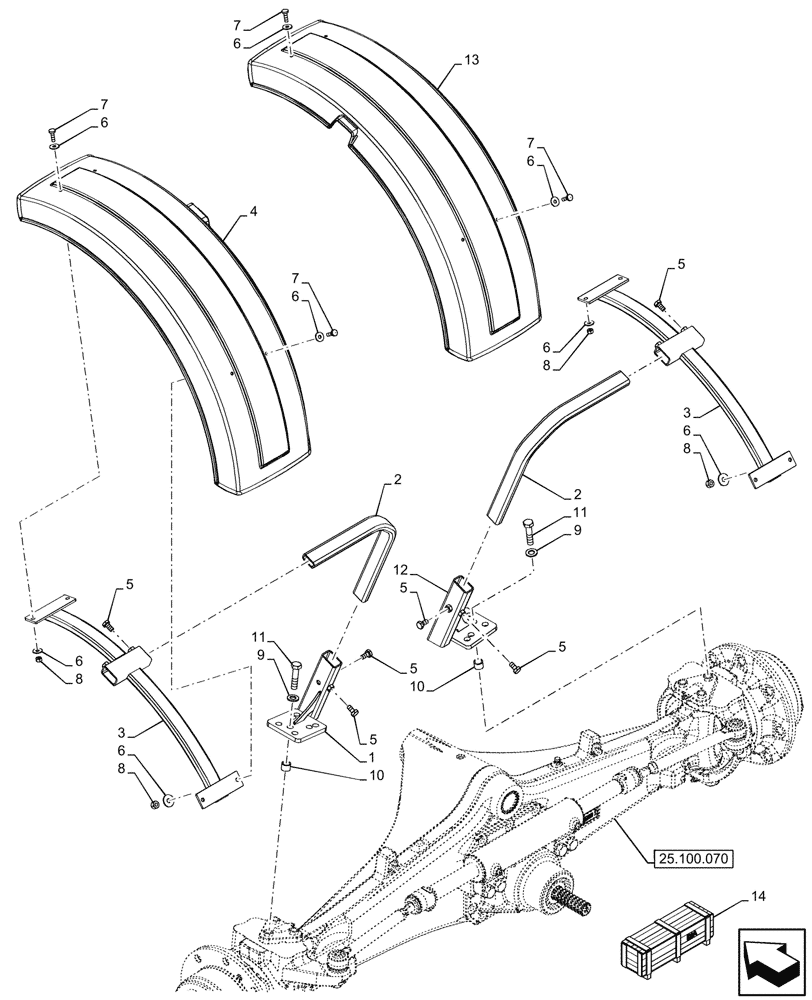 Схема запчастей Case 580SN - (90.116.030) - VAR - 742803 - FRONT FENDER, 4WD (90) - PLATFORM, CAB, BODYWORK AND DECALS