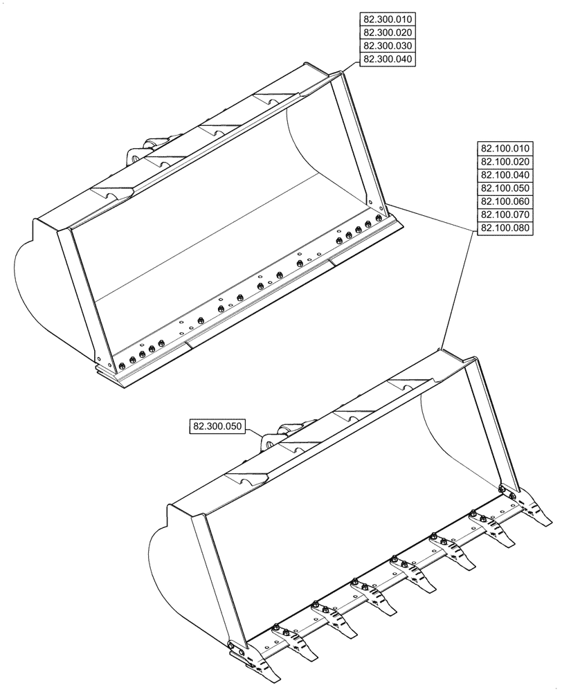 Схема запчастей Case 621G - (82.000.00[01]) - PICTORIAL INDEX - BUCKET (82) - FRONT LOADER & BUCKET