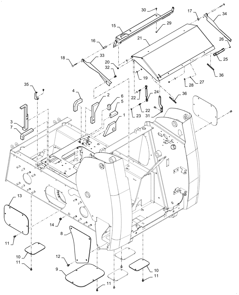 Схема запчастей Case SR130 - (90.100.BJ) - REAR HOOD AND CHASSIS ACCESS COVER 23-JUN-2017 AND NEWER (90) - PLATFORM, CAB, BODYWORK AND DECALS