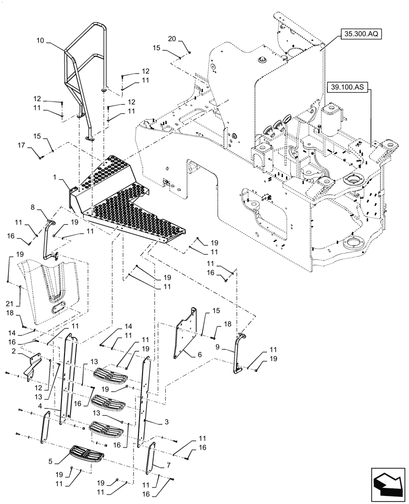 Схема запчастей Case 1121G - (90.118.020) - STEPS, RIGHT SIDE (90) - PLATFORM, CAB, BODYWORK AND DECALS