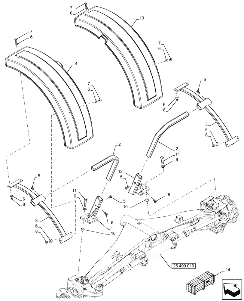 Схема запчастей Case 580SN - (90.116.050) - VAR - 742803 - FRONT FENDER, 2WD (90) - PLATFORM, CAB, BODYWORK AND DECALS