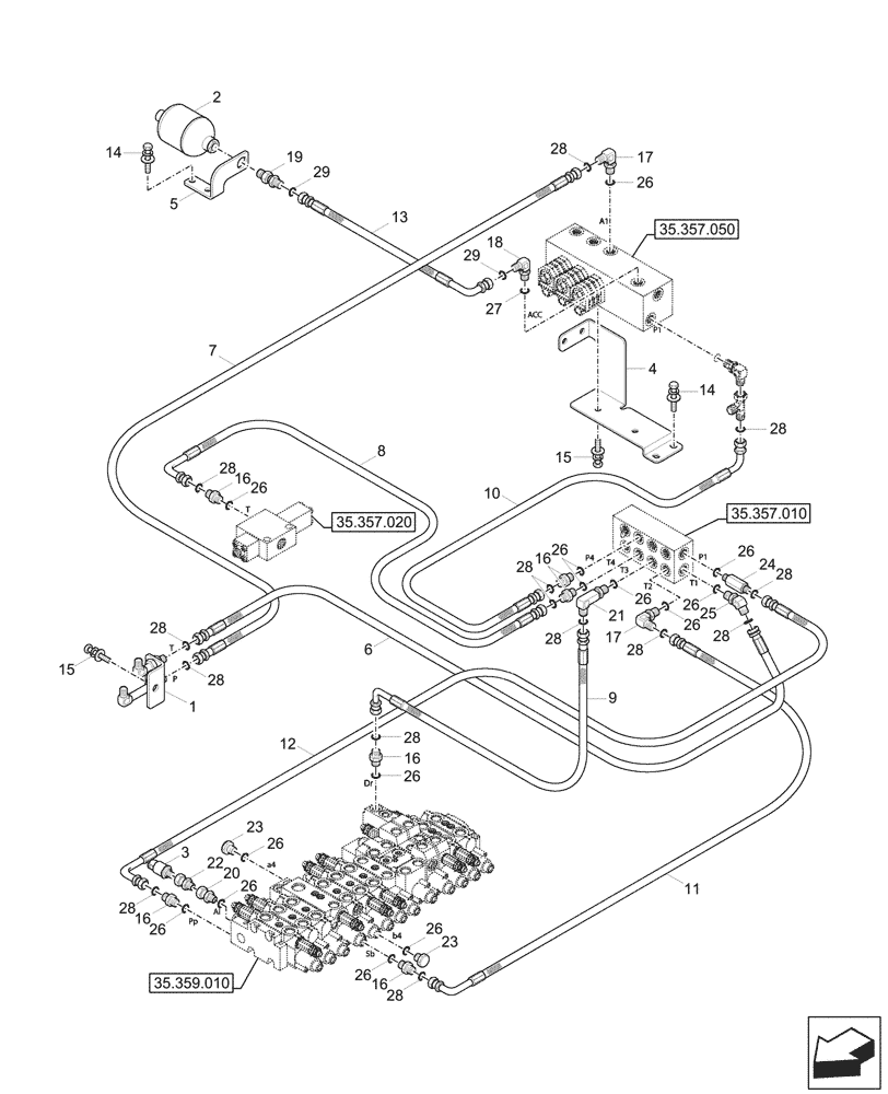 Схема запчастей Case CX60C - (35.357.030) - PILOT CONTROLS, ACCUMULATOR (35) - HYDRAULIC SYSTEMS