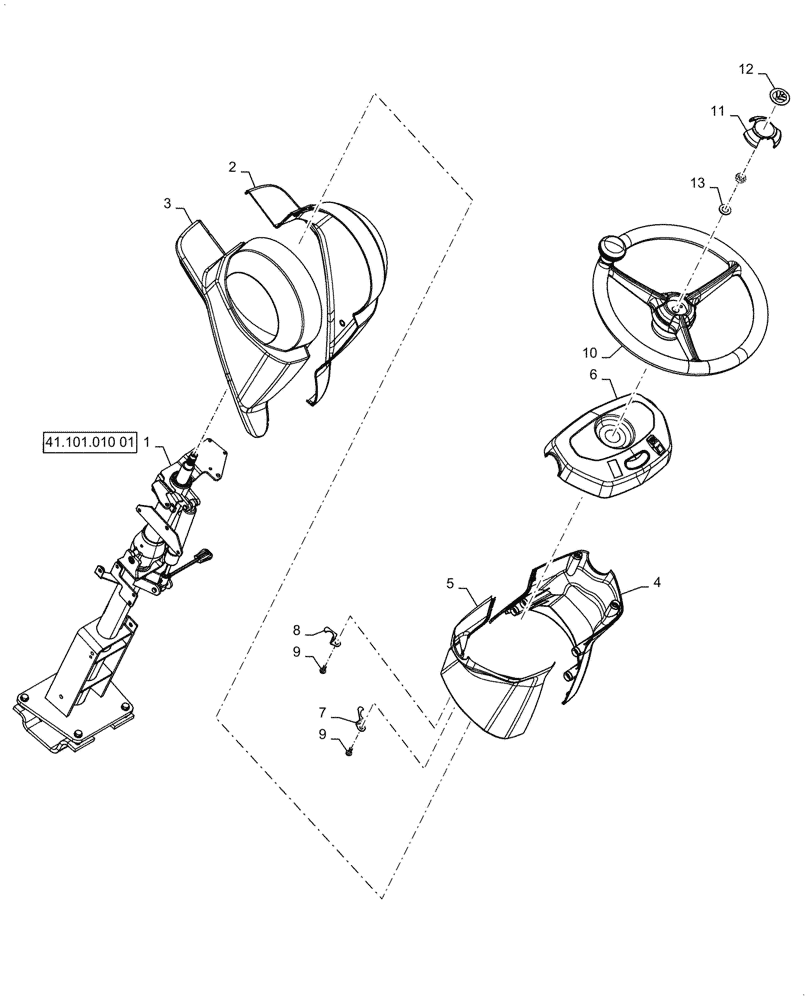 Схема запчастей Case 821G - (41.101.010) - VAR - 734065 - STEERING COLUMN COVER INSTALLATION (41) - STEERING