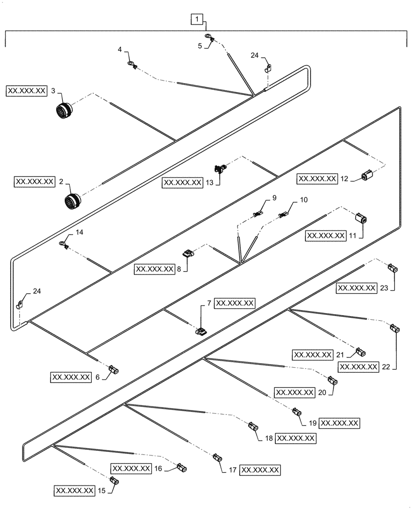 Схема запчастей Case 521G - (55.101.040) - FRONT CHASSIS HARNESS ASSEMBLY, XR (55) - ELECTRICAL SYSTEMS