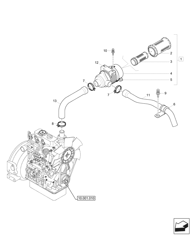 Схема запчастей Case CX17C - (10.202.010) - AIR CLEANER, AIR INTAKE PARTS (10) - ENGINE