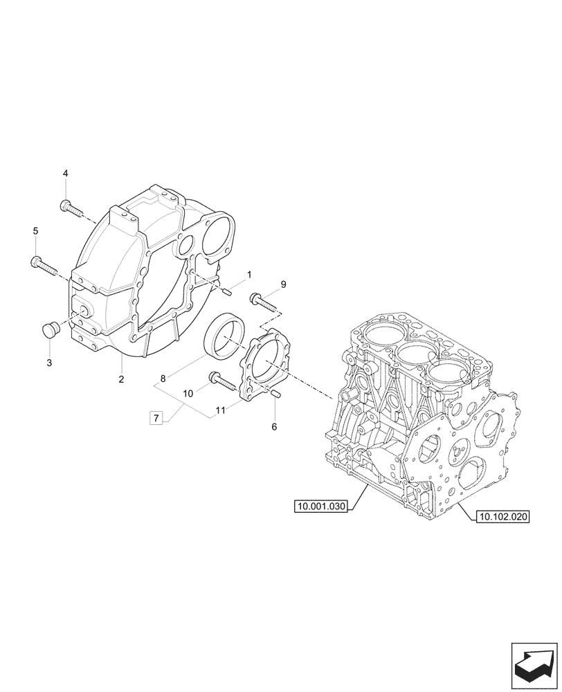 Схема запчастей Case CX37C - (10.103.030) - ENGINE FLYWHEEL, HOUSING (10) - ENGINE