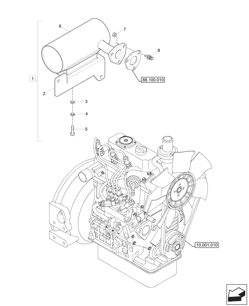 Схема запчастей Case CX17C - (10.254.020) - EXHAUST SYSTEM, MUFFLER (10) - ENGINE