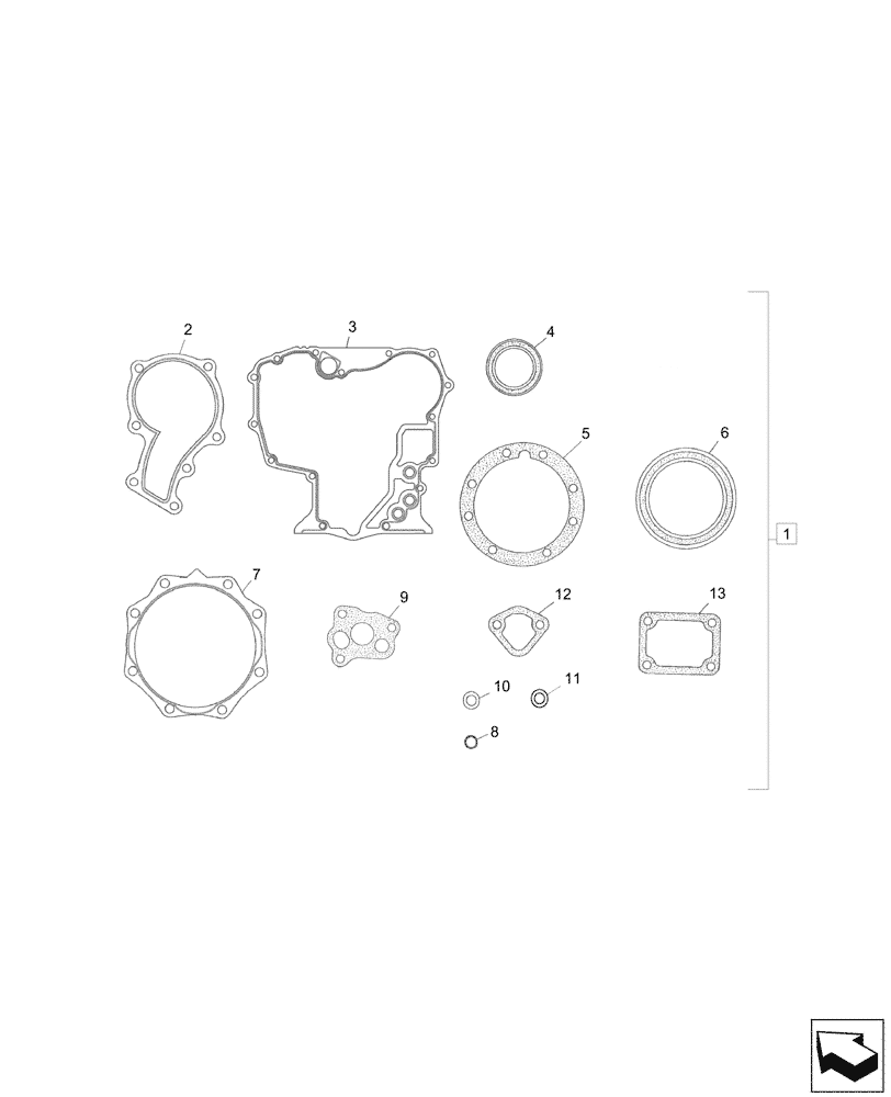 Схема запчастей Case CX17C - (10.001.050) - ENGINE GASKET KIT, LOWER (10) - ENGINE