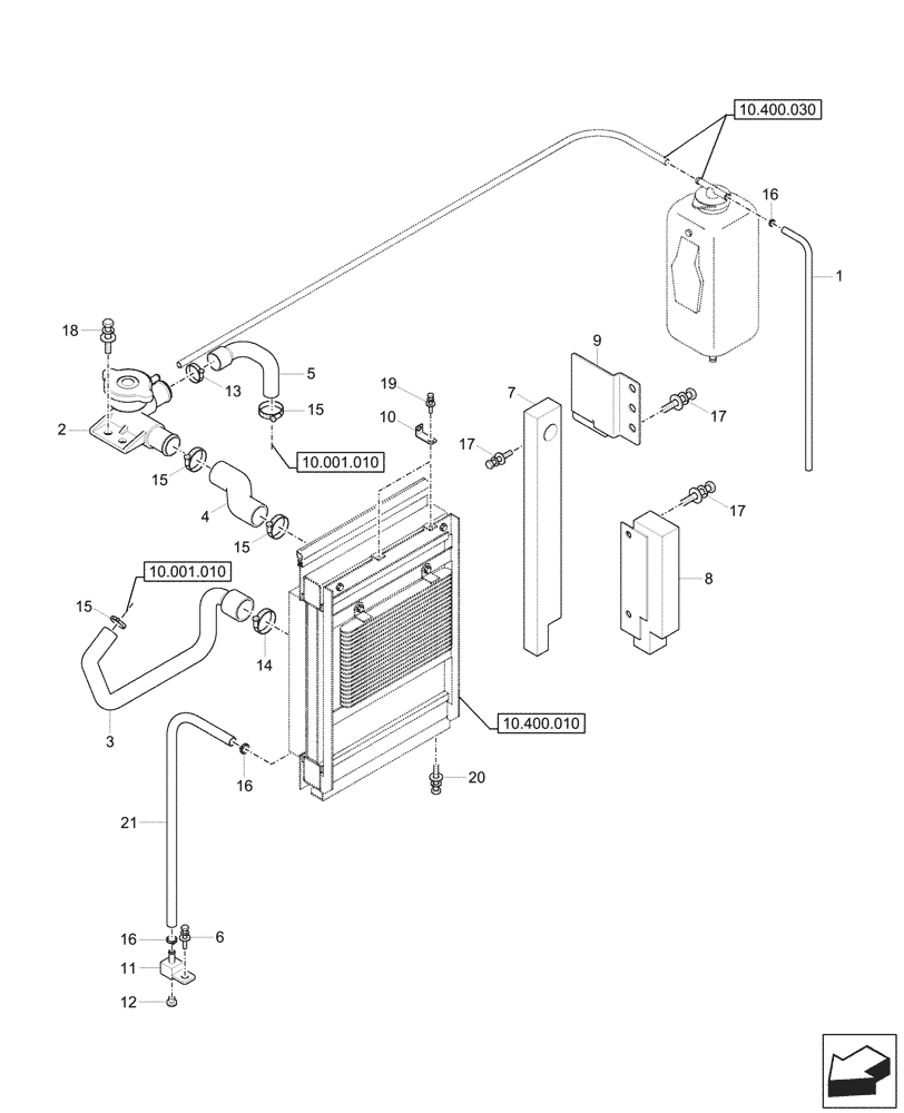 Схема запчастей Case CX17C - (10.400.020) - RADIATOR HOSE (10) - ENGINE