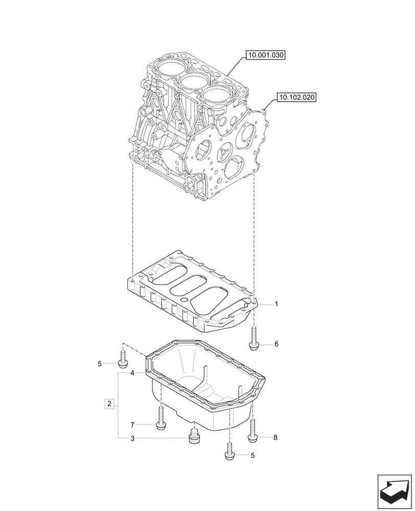 Схема запчастей Case CX37C - (10.102.010) - ENGINE, OIL PAN (10) - ENGINE