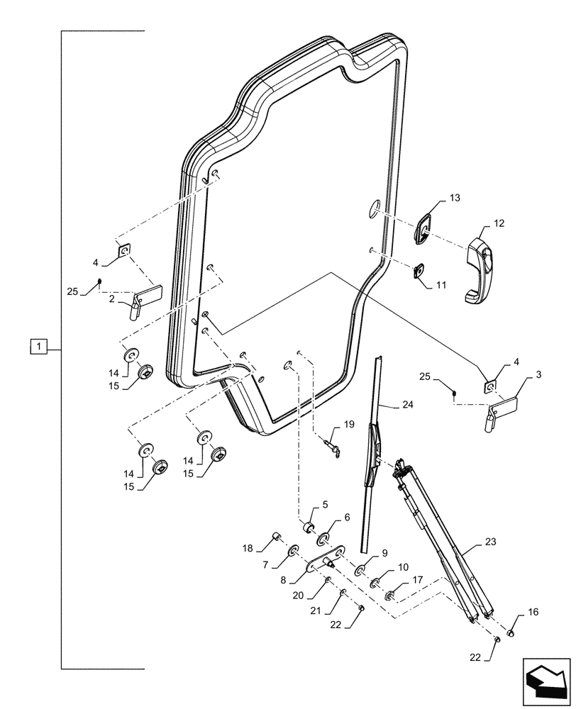 Схема запчастей Case SV340 - (90.154.020[01]) - GLASS DOOR, ASSY (90) - PLATFORM, CAB, BODYWORK AND DECALS