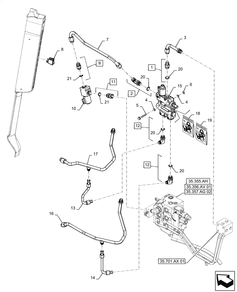 Схема запчастей Case TV380 - (35.701.BU) - SELF LEVEL, MECHANICAL CONTROLS (35) - HYDRAULIC SYSTEMS