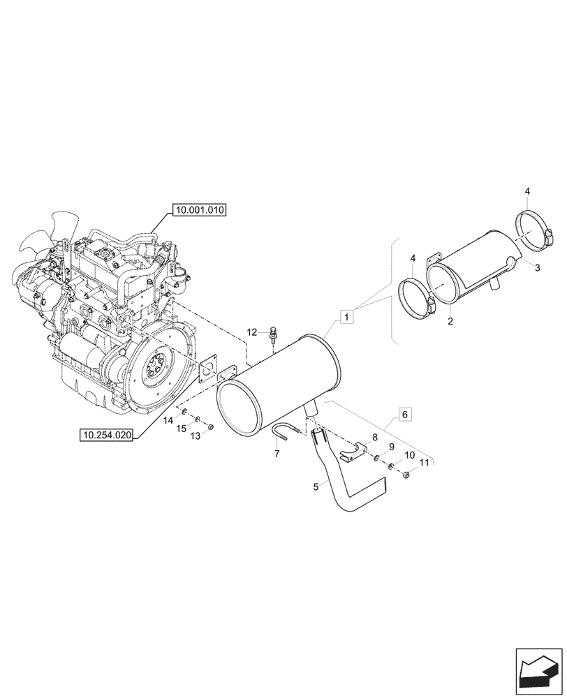 Схема запчастей Case CX37C - (10.254.030) - EXHAUST SYSTEM, EXHAUST PIPE (10) - ENGINE