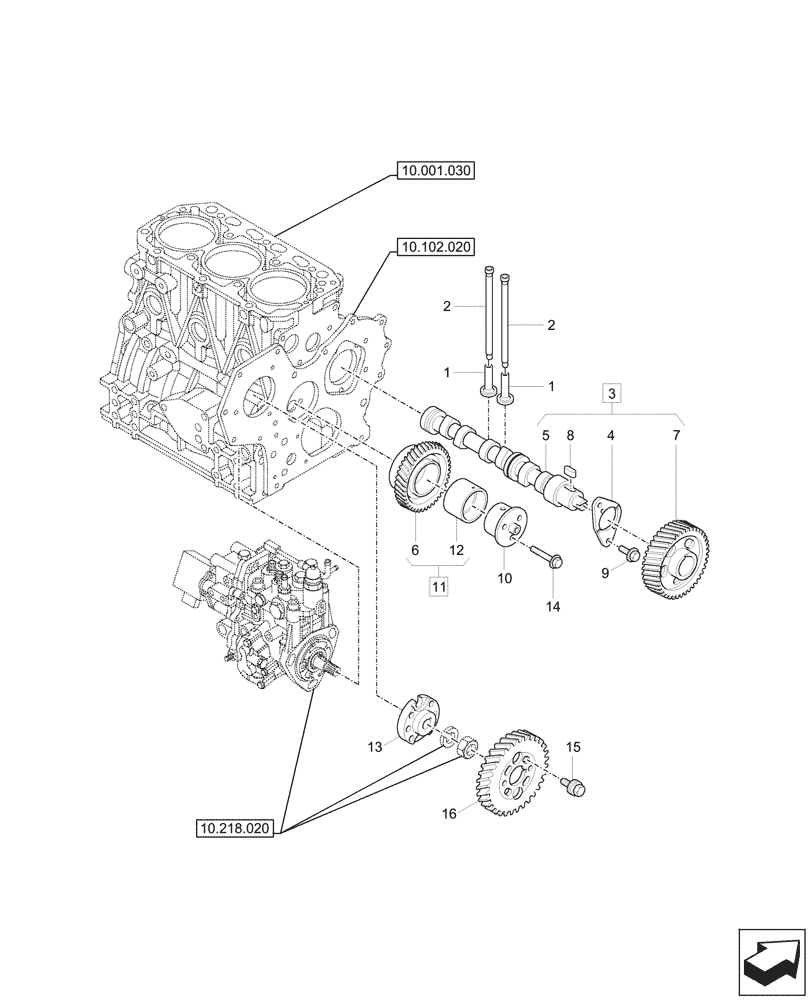 Схема запчастей Case CX37C - (10.106.010) - CAMSHAFT, IDLER GEAR (10) - ENGINE