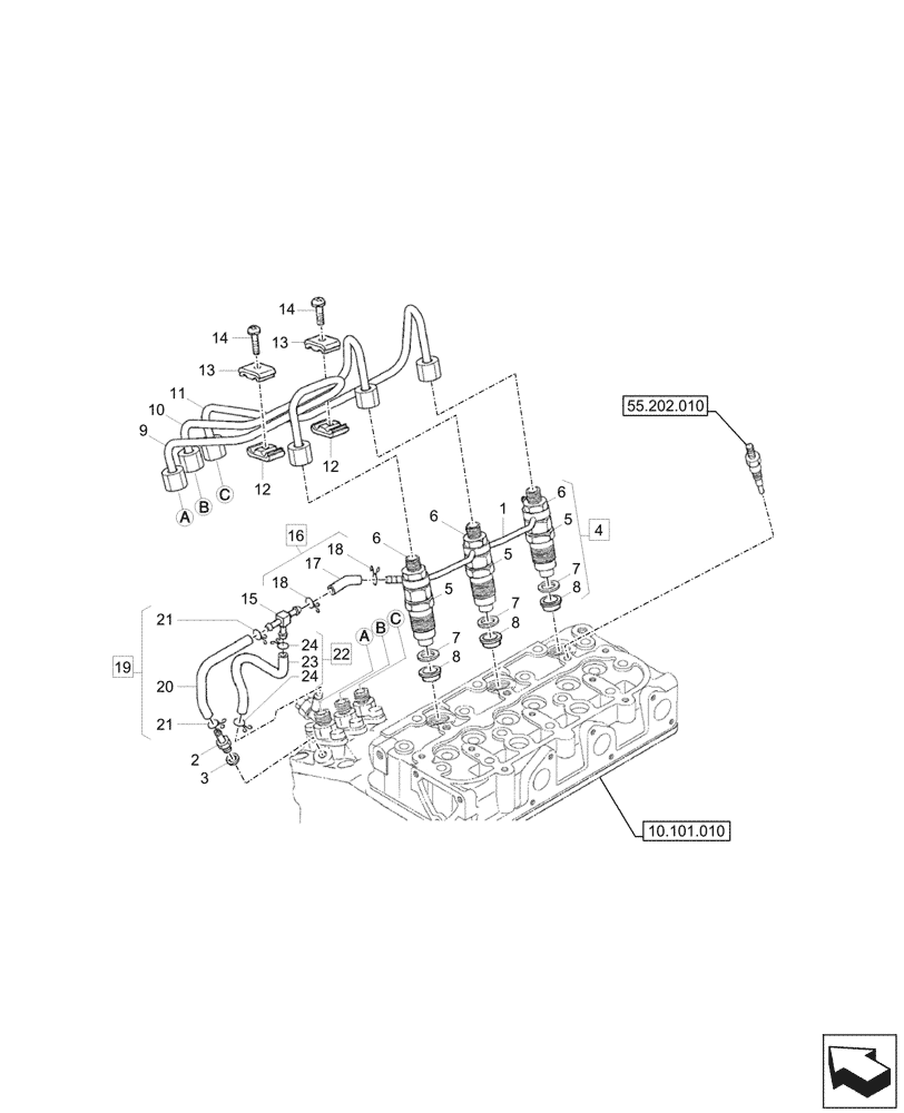 Схема запчастей Case CX17C - (10.218.010) - FUEL INJECTOR, INJECTION PIPE (10) - ENGINE