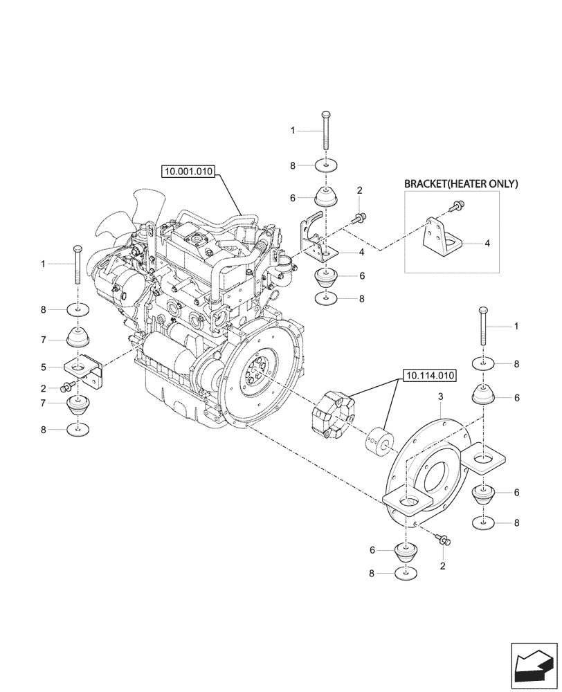 Схема запчастей Case CX37C - (10.001.020) - ENGINE, SUPPORT (10) - ENGINE